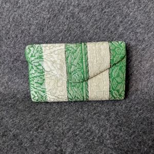 NWOT Green and Gold embroidery detail clutch, made in Malaysia
